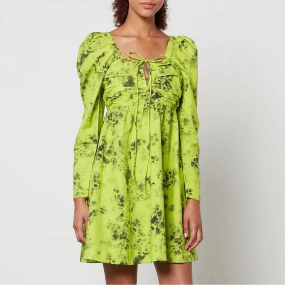 Ganni Floral-Print Organic-Cotton Mini Dress Size US 0 NWOT - Picture 1 of 10